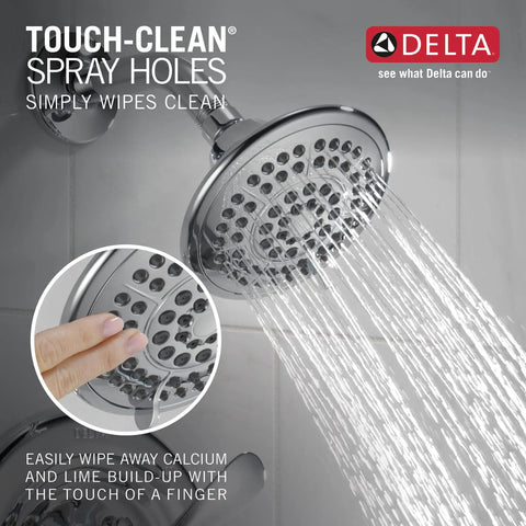 Close-up of a Classic Shower Faucet With Separate Temperature And Volume Controls, Single Handle Chrome Finish in use, touch-clean feature