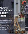 Man using Lightweight Gas Chainsaw With 38cc X-Torq Engine, 16 Inch Bar, Automatic Oiler, 3/8 Pitch,.050 Gauge for cutting logs