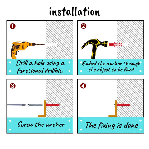 Step-by-step guide for installing Drywall Anchors And Screws Kit With 100 Pieces, 50 Plastic Wall Anchors And 50 Metal Screws.