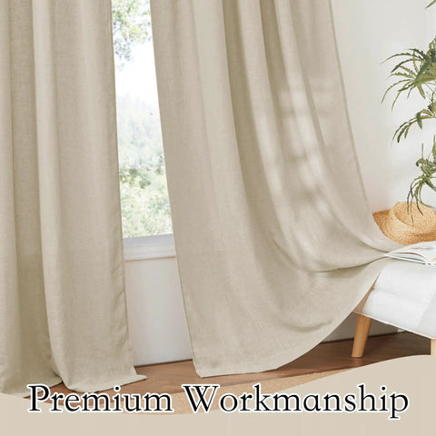 Semi Sheer Linen Textured Curtains 52x84 Inches, 2 Panel Set, Light Glare Filtering Drapes For Living Room, Bedroom, And Dining
