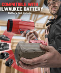 Beast Mode 800000 RPM Cordless Leaf Blower compatible with Milwaukee battery, no battery included, shown in use by person