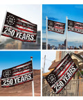 We The People 250th Anniversary USA Flag 3 by 5 Ft Outdoor Flag With 3 Layer Double Sided Print displayed outdoors in different settings.