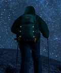 Hiker with 40L Waterproof Hiking Backpack For Outdoor Adventures Go To Ultra Lightweight Daypack under starry sky