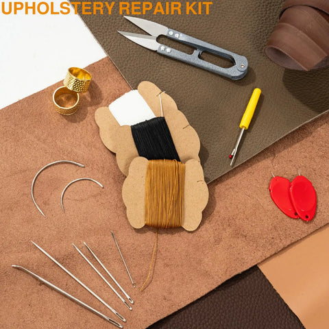 Upholstery Repair Kit With Bonded Waxed Round Thread, Pro Grade Heavy Duty Sewing Needles, Leather Sewing Set For Hand Stitching