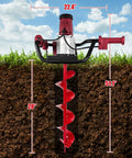 Beast Mode 1500W Electric Post Hole Digger With 6 Inch Auger Bit for fence posts and landscaping, red ergonomic handle, 28-inch depth, 22.4-inch width, 51.1-inch height.