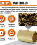 Nvguoes 5Pcs lower lift arm bushings for Cat I–II quick hitch; brass sleeve with steel tubes.