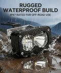 Ride-Ready Plug And Play LED Headlight Kit for Ebikes and Powersports showing waterproof build in rain, IP67 rated.