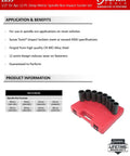 Deep Spindle Nut Impact Socket Set One Half Inch Drive 8 Piece 29Mm To 39Mm 12 Point CRMO Alloy Metric And Standard Sockets for Cars and Trucks Built Tough, displayed in a red storage case with application notes visible.