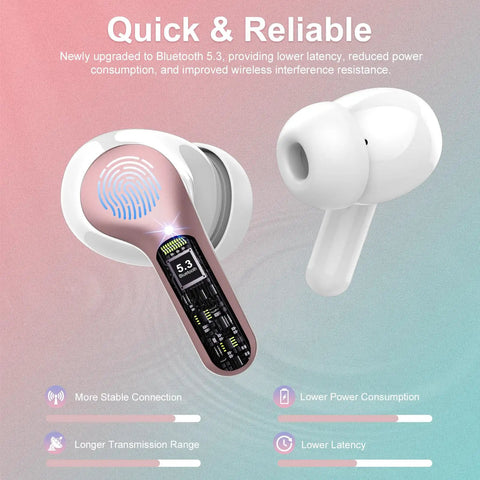 Bluetooth 5.4 Earbuds With ENC Noise Cancelling Mic, Dope HiFi Stereo Sound, IP7 Waterproof In Ear Headphones, Rose Gold