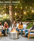 Backyard scene with friends under 100Ft Outdoor LED String Lights With Remote Dimming Timer And 3 Modes 32 Shatterproof Edison Bulbs Waterproof Connectable Patio Lighting