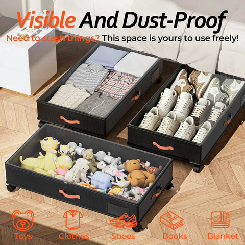 Compact Under Bed Storage Bins With Silent Rolling Casters Lowkey Closet Game Changer For Dorm Rooms And Small Apartments Easy Glide Seasonal Gear Organizers Heavy Duty 2 Pack