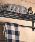 24 Inch Wide Matte Black Towel Storage Shelf With Towel Bar Modern Hotel Style Bathroom Organizer for Towels and Accessories