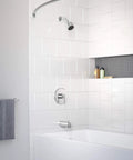 Bathroom setup with Tub And Shower Faucet Trim With Single-Handle, 1-Spray Showerhead, Polished Chrome Finish, 1.5 GPM Flow