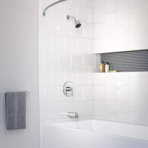 Bathroom setup with Tub And Shower Faucet Trim With Single-Handle, 1-Spray Showerhead, Polished Chrome Finish, 1.5 GPM Flow