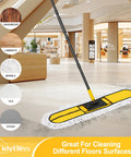 Pro Level Heavy Duty 36 Inch Commercial Dust Mop With Adjustable Telescoping Handle Industrial Janitor Broom on tiled floor.