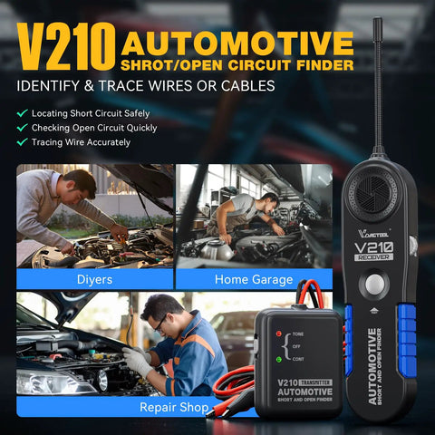 Go To Wire Tracer Open And Short Finder For Automotive Electrical Systems 6 To 42 Volt DC Circuit Tester displayed with user examples in automotive settings.