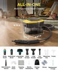 Behome Portable Steam Cleaner With 15 Second Quick Heat Up, 3-Level Adjustable Handle, And 1.9 Qt Large Tank on wooden floor with measuring tools.