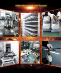 Interior of international industrial factory with battery production equipment and workers; automated assembly line.