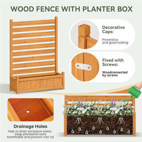 Must Have Outdoor Wood Privacy Screen With Planter Box For Air Conditioner And Trash Can, 34x45 Weather Resistant Fir Wood
