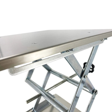 Lab Workhorse Jack Lift Scissor Table In Stainless Steel 12x12 Platform Adjustable Height Up To 18 Inches 55 Pound Load Capacity