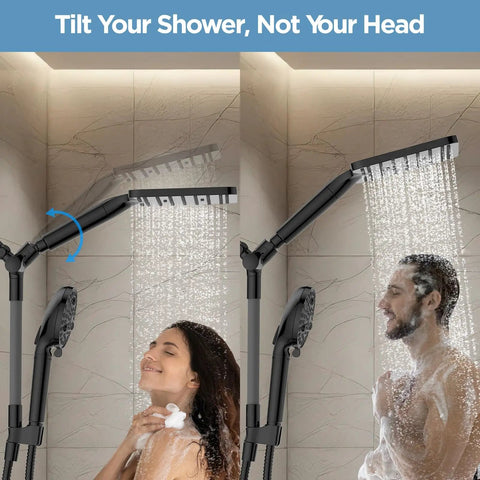Dual Filtered Rain Shower Head Set With High Pressure Handheld And Adjustable Bar Filter For Hard Water Removes Chlorine