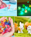 Five-piece animal car interior figurine set for dashboard and rearview mirror decor; colorful translucent plastic with glow-in-the-dark options