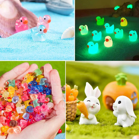 Five-piece animal car interior figurine set for dashboard and rearview mirror decor; colorful translucent plastic with glow-in-the-dark options