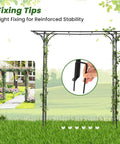 81 Inch Garden Arch Metal Arbor For Climbing Plants showing assembly tips and stability instructions