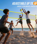 People playing beach volleyball with the Backyard 2 In 1 Volleyball And Badminton Net Set With Adjustable Height From 5.1 To 8 Feet.