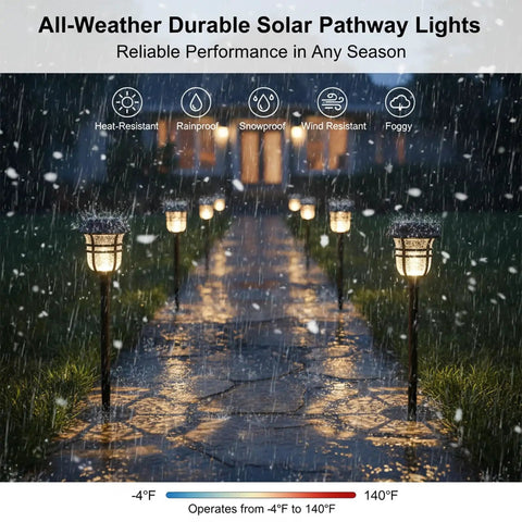 Solar Pathway Lights Outdoor Waterproof IP65 No Fuss Dual Lighting Modes Warm White And Cool White LED Garden Lights For Yard Landscape Walkway Driveway Lawn Decor Glass Finish
