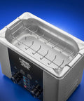 Commercial Ultrasonic Cleaner Platinum Edition 2.2 Liter stainless steel basket and wire rack for effective cleaning.