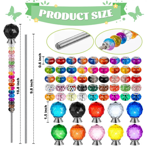Awesome DIY Fairy Wand Garden Stakes Kit Includes 230pcs Colorful Beads And Complete Parts to view product size measurements and components.