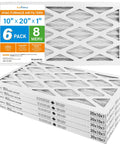 10x20x1 Air Filter MERV 8 Pleated 6 Pack For Furnace And AC Returns Easy Install Captures Dust Pet Hair Pollen