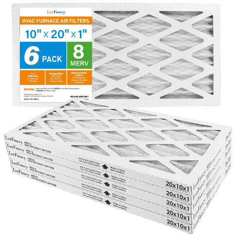 10x20x1 Air Filter MERV 8 Pleated 6 Pack For Furnace And AC Returns Easy Install Captures Dust Pet Hair Pollen