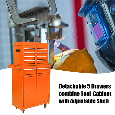 Five Drawer Portable Rolling Tool Chest On Wheels With Huge Capacity Storage For Garage Workshop And Home Projects In Bright Orange