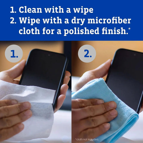 Person using Screen Sanitizing Wipes For Electronics Bleach Free Cleaning Wipes With Citrus Scent 75 Count Non Abrasive And Safe On Screens