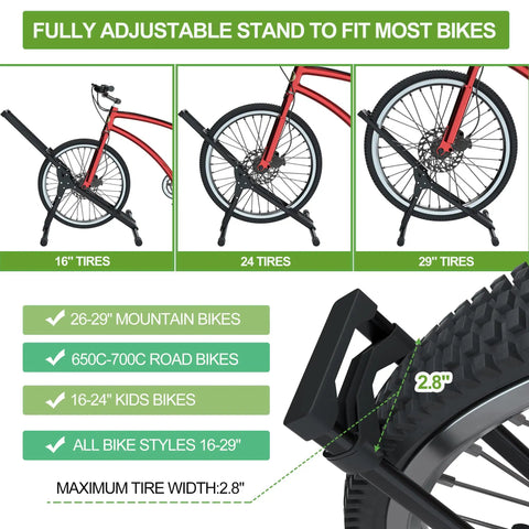 Adjustable Bike Storage Stand For Indoor And Outdoor Use Beefy Yet Lightweight Floor Parking Rack That Holds Mountain And Road Bikes Securely Steady Wheel Holder Easy Assembly For Apartment Garage Or Home Cycling Setup