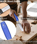Kickass Four Piece Wood Chisel Set Built From Heavy Duty Chrome Vanadium Steel, featuring blue ergonomic handle and CR-V blade.