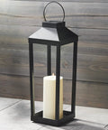 Large Outdoor Solar Powered Lantern With Open Frame No Glass Black Metal 19 Inch Tall Dusk To Dawn Timer Flickering LED Candle