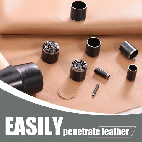 Leather Circle Cutter Tool Set With 25 Pcs Hole Punch Die Carbon Steel Punching Kit on leather surface