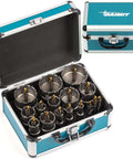 DAIMIT 19-piece TCT hole saw kit in blue metal case with detachable pilot bits and L-wrenches