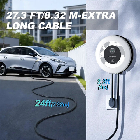 Level 2 Ev Charger 40 Amp 9.6Kw Wall Mount Home Charging Station J1772 Connector Nema 14-50 Plug Wifi App Enabled Heavy Hitter Speed For No Sweat Daily Charging with 24ft cable.