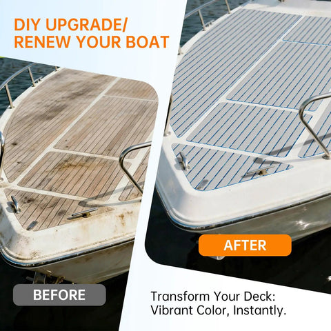 Self Adhesive EVA Foam Soft Foam Decking 6mm Grippy Non Slip Marine Decking With Teak Look Finish Boat Yacht DIY Upgrade Before After