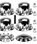 Chrome ABS 33 mm Thread On Dome Axle Cover Kit With Removable Hub Caps And Lug Nut Covers For Semi Trucks Front And Rear 2 Front 4 Rear Ten Hole Bolt Circle Eleven And A Quarter Inches Fits Twenty Inch Wheels.