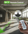 Electric Rotating Base For Laser Level With 50 Meter Wireless Remote in use in construction space, showing remote control range.