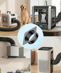 Collage showing 4 Inch Duct Connector Flange Metal Dryer Vent Fitting Square To Round Ducting Plate in various installations