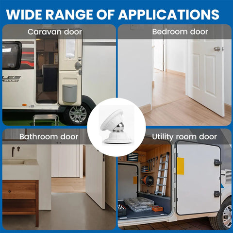 RV Magnetic Door Catch Kit For Camper, Trailer, And Motor Home Weather Resistant Door Holder in use on various doors