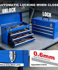 Three Drawer Portable Metal Toolbox With Ball Bearing Slides And Two Steel Latches, 20.5 Inch Heavy Duty Steel Chest in blue