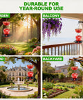 Hummingbird Feeder With Ant Moat For Outdoors 10 Oz Nectar Dispenser installed in garden, balcony, yard, and backyard settings.