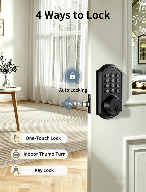 Cut The Cord On Lost Keys With This Keyless Entry Door Lock Featuring An Electronic Keypad Deadbolt For Your Front Door That Stores 100 Unique Codes With Smooth Daily Use, showing locking features.